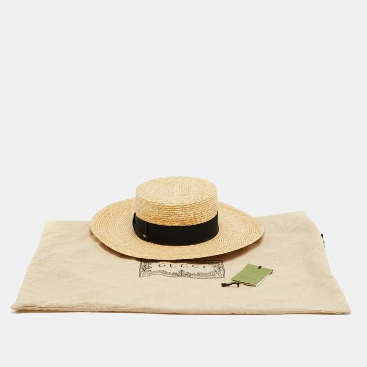 Pre Owned Gucci Beige Grosgrain Detail Straw Hat S