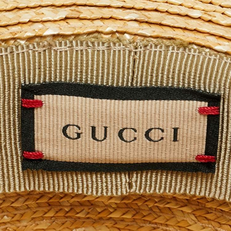 Pre Owned Gucci Beige Grosgrain Detail Straw Hat S