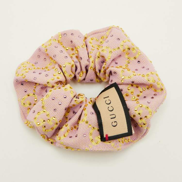Pre Owned Gucci Pink GG Canvas Crystal Embellished Hair Scrunchie 