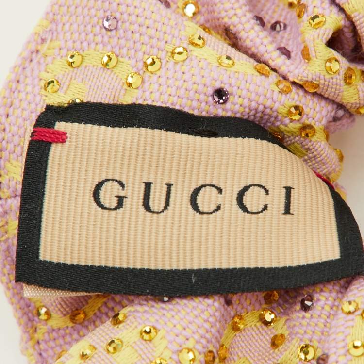 Pre Owned Gucci Pink GG Canvas Crystal Embellished Hair Scrunchie 