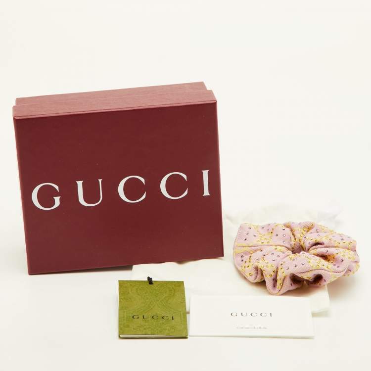 Pre Owned Gucci Pink GG Canvas Crystal Embellished Hair Scrunchie 