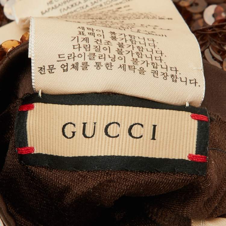 Pre Owned Gucci Brown Eveline Sequined Gloves S/7