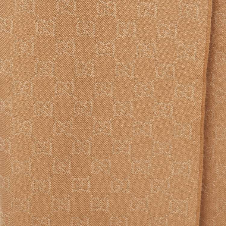 Pre Owned Gucci Beige GG Jacquard Wool Scarf