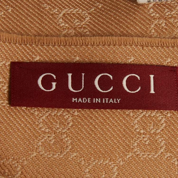 Pre Owned Gucci Beige GG Jacquard Wool Scarf