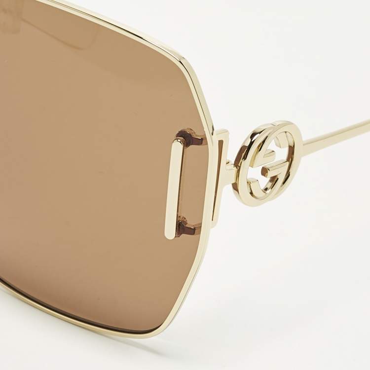 Pre Owned Gucci Brown/Gold Tone GG1207SA Interlocking G Oversized Sunglasses