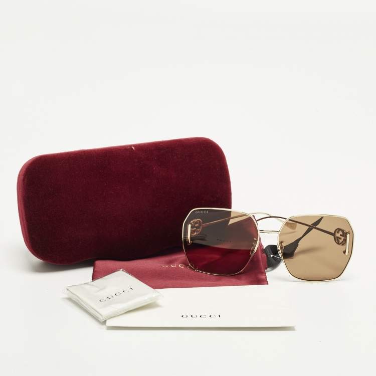 Pre Owned Gucci Brown/Gold Tone GG1207SA Interlocking G Oversized Sunglasses
