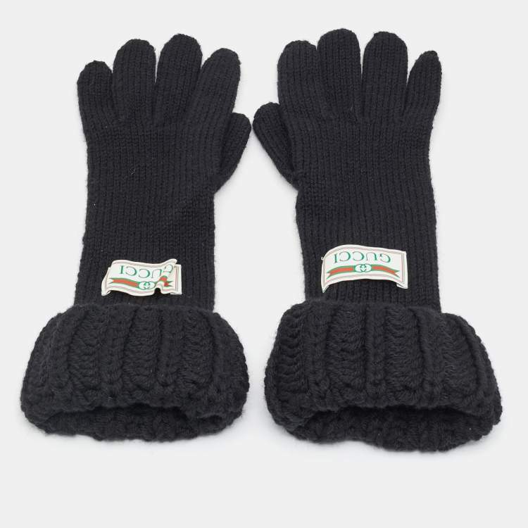 Pre Owned Gucci Black Rib Knit Gloves M