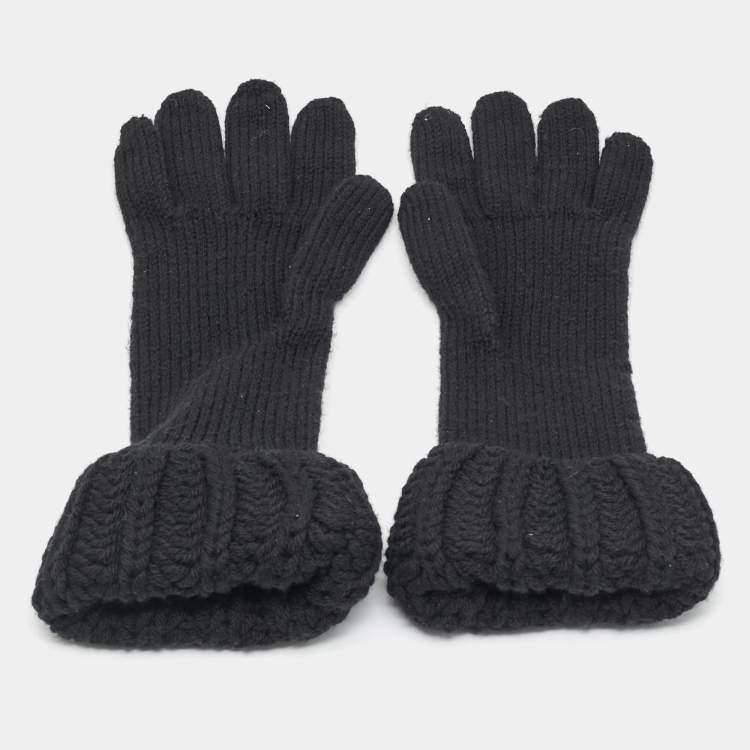 Pre Owned Gucci Black Rib Knit Gloves M