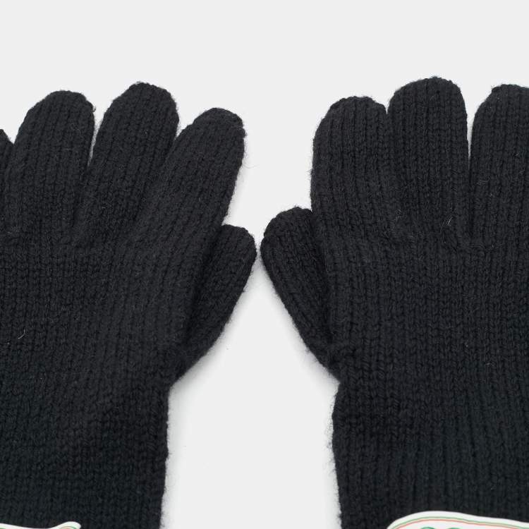 Pre Owned Gucci Black Rib Knit Gloves M
