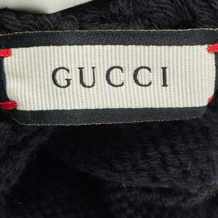 Pre Owned Gucci Black Rib Knit Gloves M