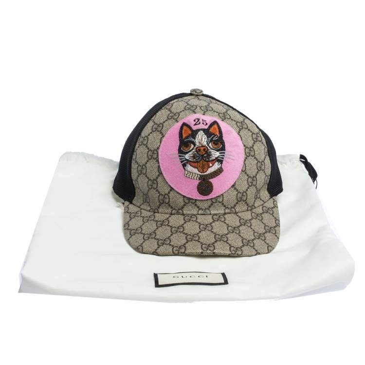 Pre Owned Gucci Beige GG Supreme Bosco Patch Detail Baseball Cap L