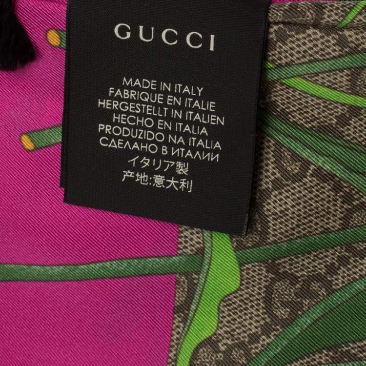 Pre Owned Gucci Pink GG & Big Flora Fluo Print Silk Scarf