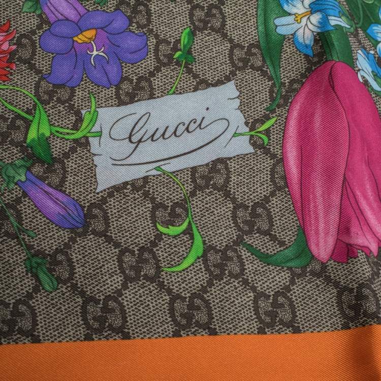 مملوكة مسبقًا Gucci Orange GG Floral Print Silk Scarf