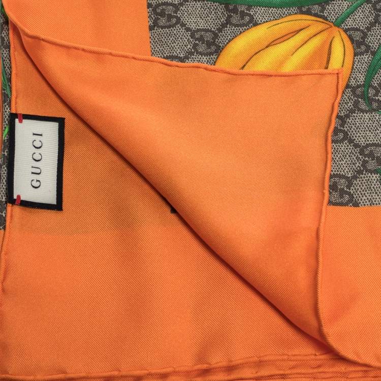 مملوكة مسبقًا Gucci Orange GG Floral Print Silk Scarf