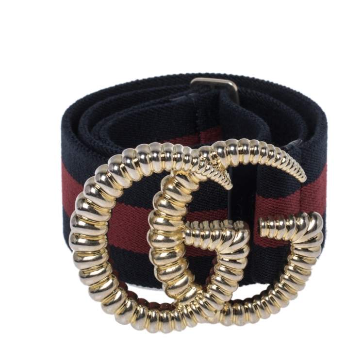 Gucci Blue Red Elastic Web Canvas Torchon Double G Buckle Belt 80CM Gucci TLC