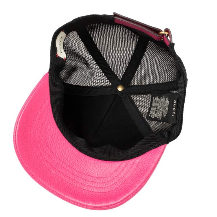 Pre Owned Gucci Pink/Black Leather and Nylon Logo Baseball Cap S