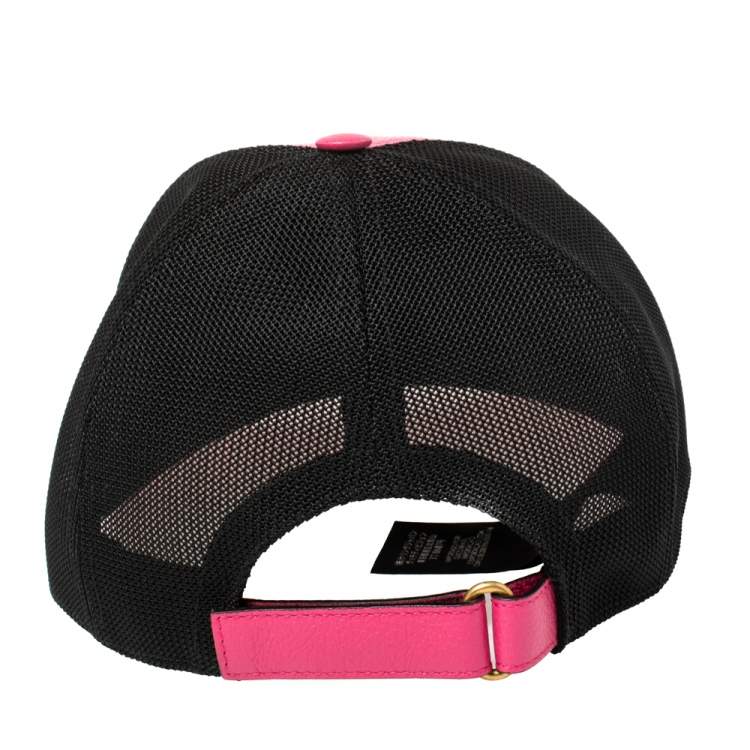 Pre Owned Gucci Pink/Black Leather and Nylon Logo Baseball Cap S