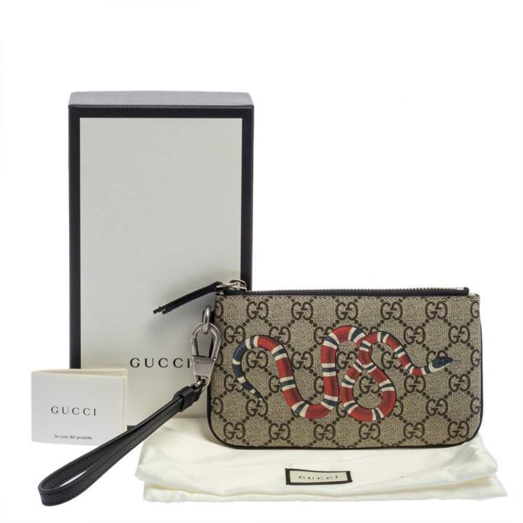 Pre Owned Gucci Beige GG Supreme Canvas Kingsnake Print iPhone Pouch