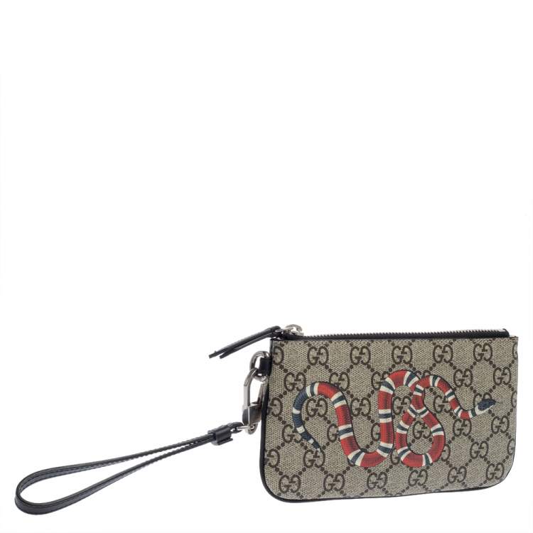 Pre Owned Gucci Beige GG Supreme Canvas Kingsnake Print iPhone Pouch