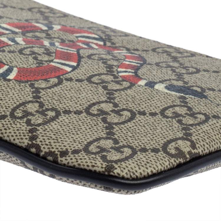 Pre Owned Gucci Beige GG Supreme Canvas Kingsnake Print iPhone Pouch