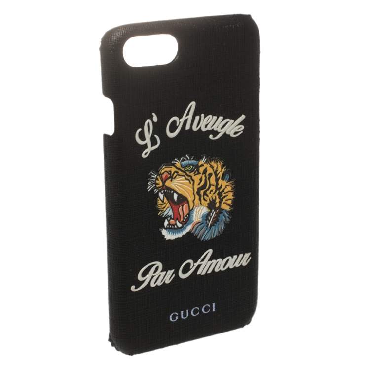 Pre Owned Gucci Black Coated Canvas L'Aveugle Par Amour iPhone 6 Case