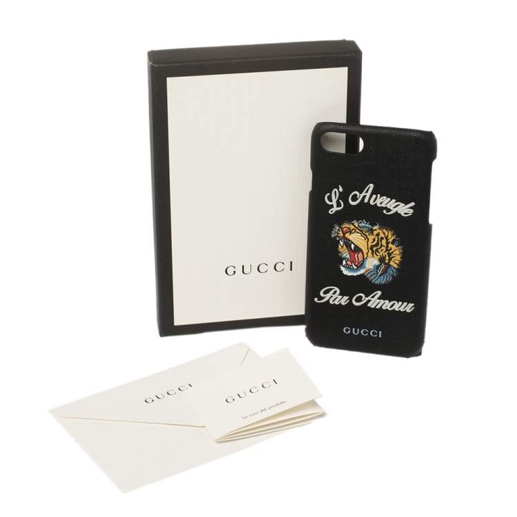 Pre Owned Gucci Black Coated Canvas L'Aveugle Par Amour iPhone 6 Case