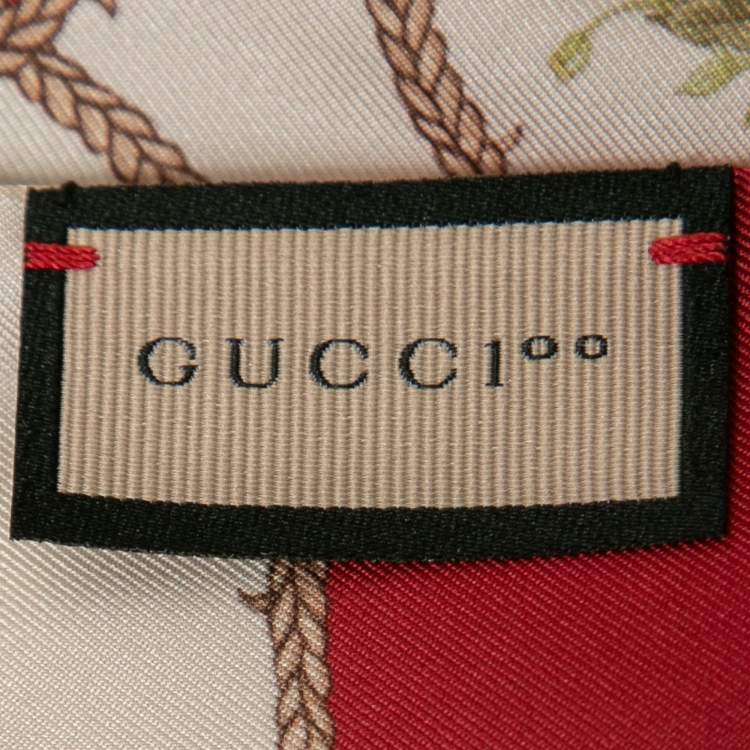 Pre Owned Gucci 100 Cream/Red Silk Monogram Floral Print Stole