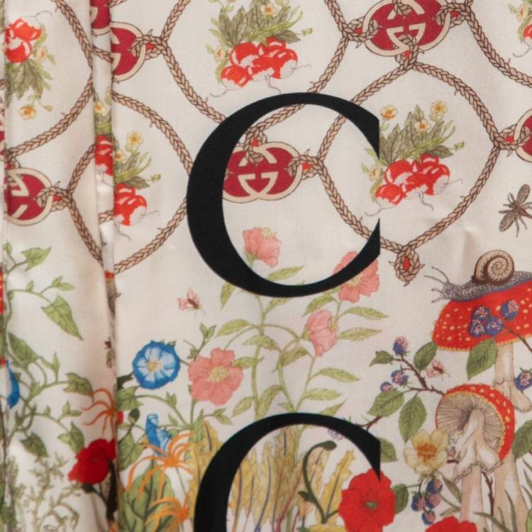 Pre Owned Gucci 100 Cream/Red Silk Monogram Floral Print Stole