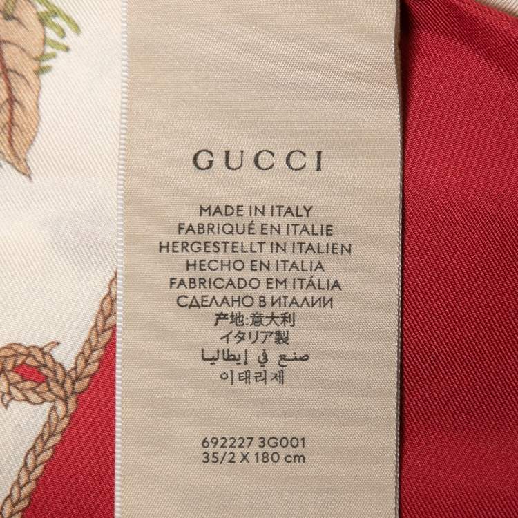Pre Owned Gucci 100 Cream/Red Silk Monogram Floral Print Stole