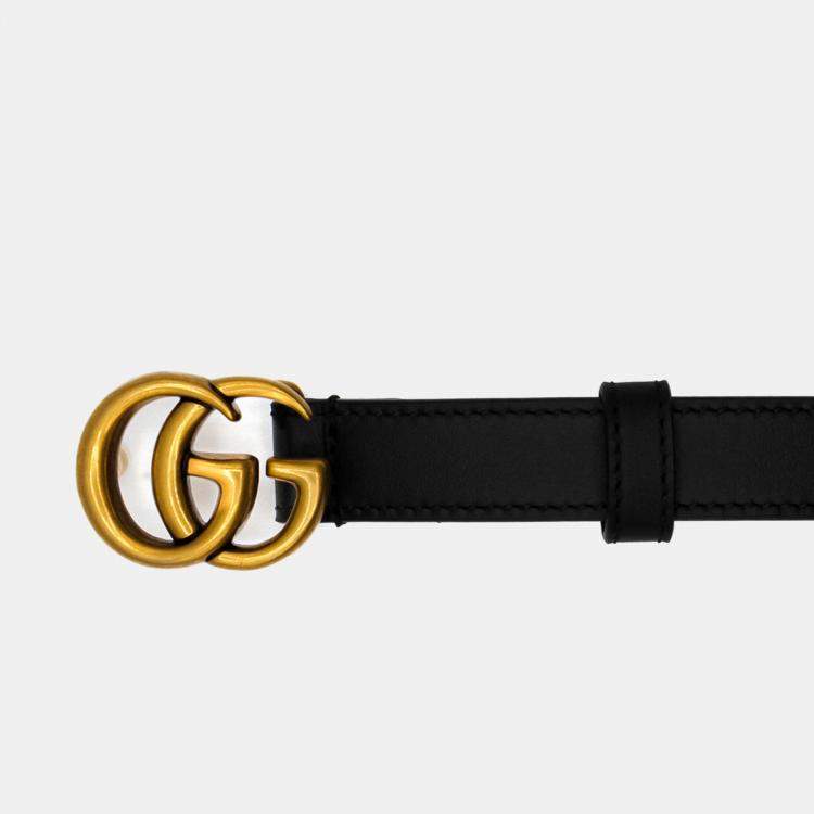 Pre Owned Gucci Black Leather Double G Buckle Belt 90cm
