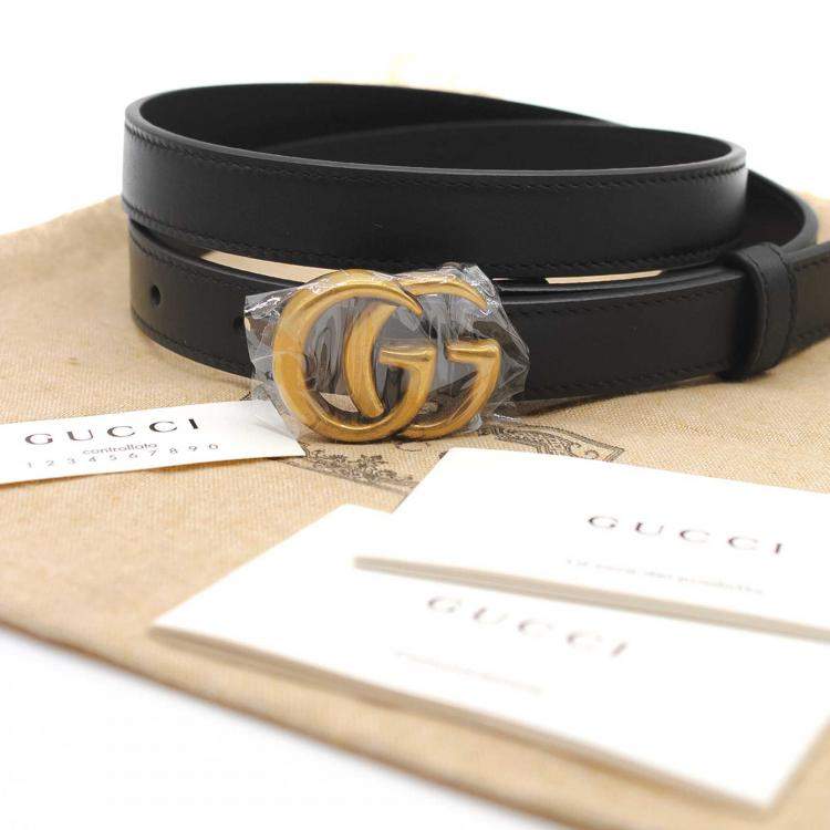 Pre Owned Gucci Black Leather Double G Buckle Belt 90cm