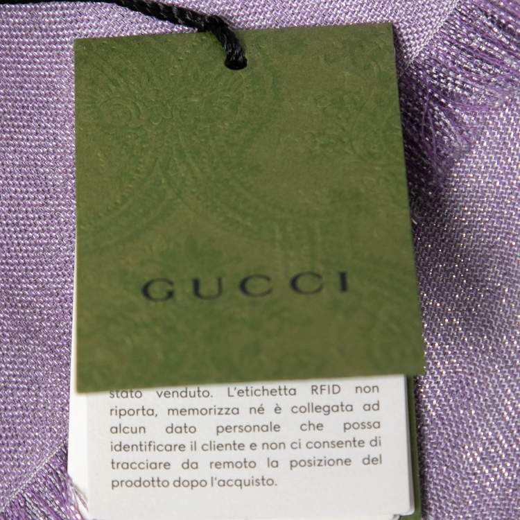Pre Owned Gucci Lilac GG Lamé Jacquard Wool & Silk Shawl
