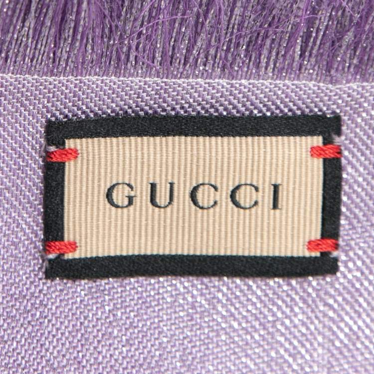Pre Owned Gucci Lilac GG Lamé Jacquard Wool & Silk Shawl