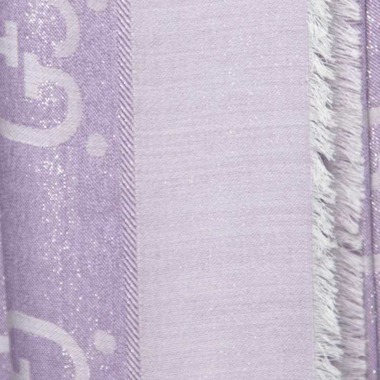 Pre Owned Gucci Lilac GG Lamé Jacquard Wool & Silk Shawl