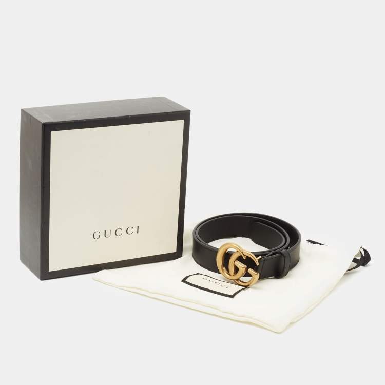 Pre Owned Gucci Black Leather GG Marmont Buckle Belt 80CM