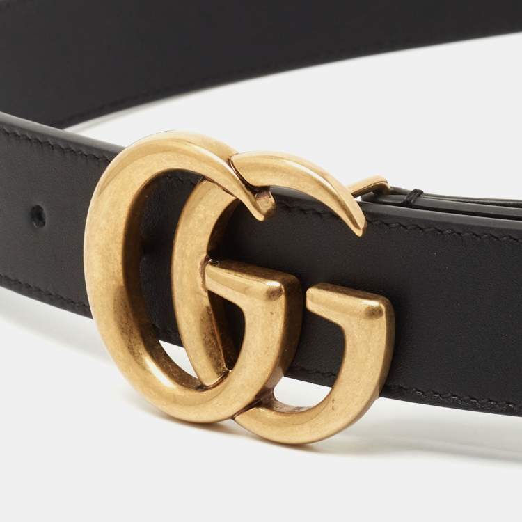 Pre Owned Gucci Black Leather GG Marmont Buckle Belt 80CM