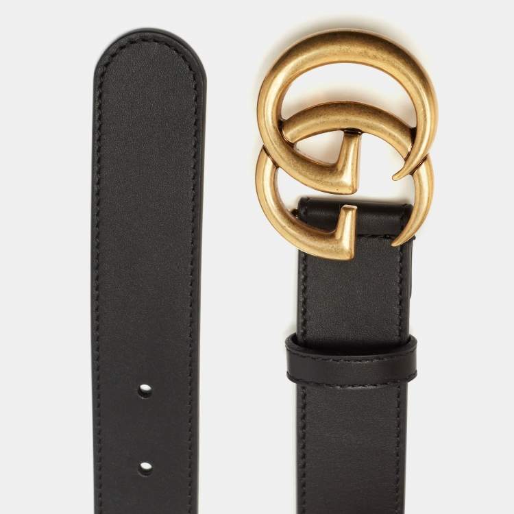 Pre Owned Gucci Black Leather GG Marmont Buckle Belt 80CM
