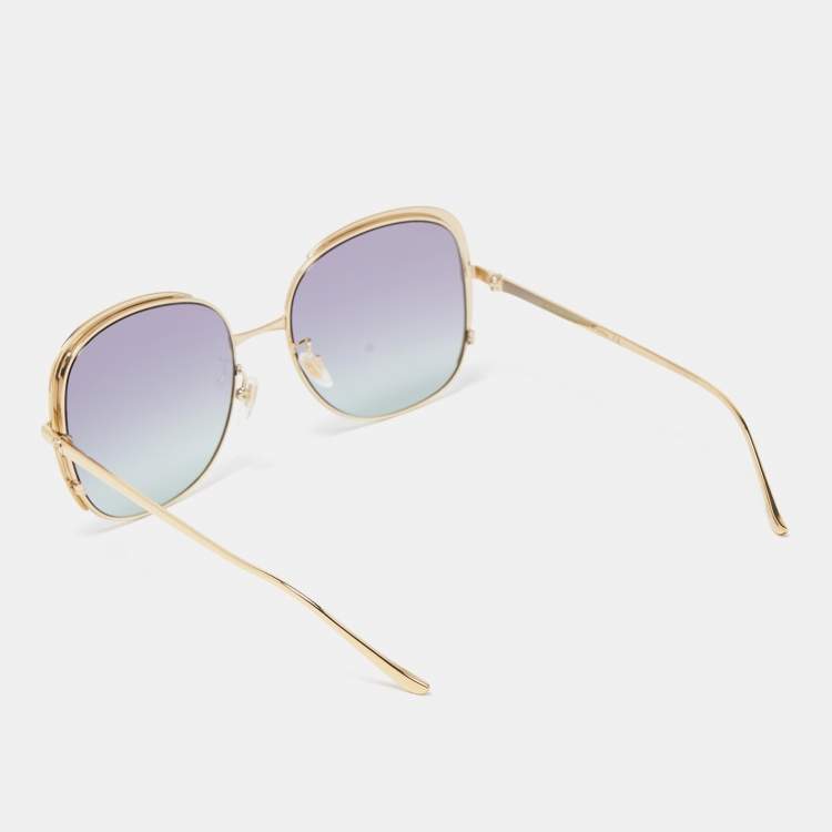 Pre Owned Gucci Gold Gradient Frame Rectangular Sunglasses