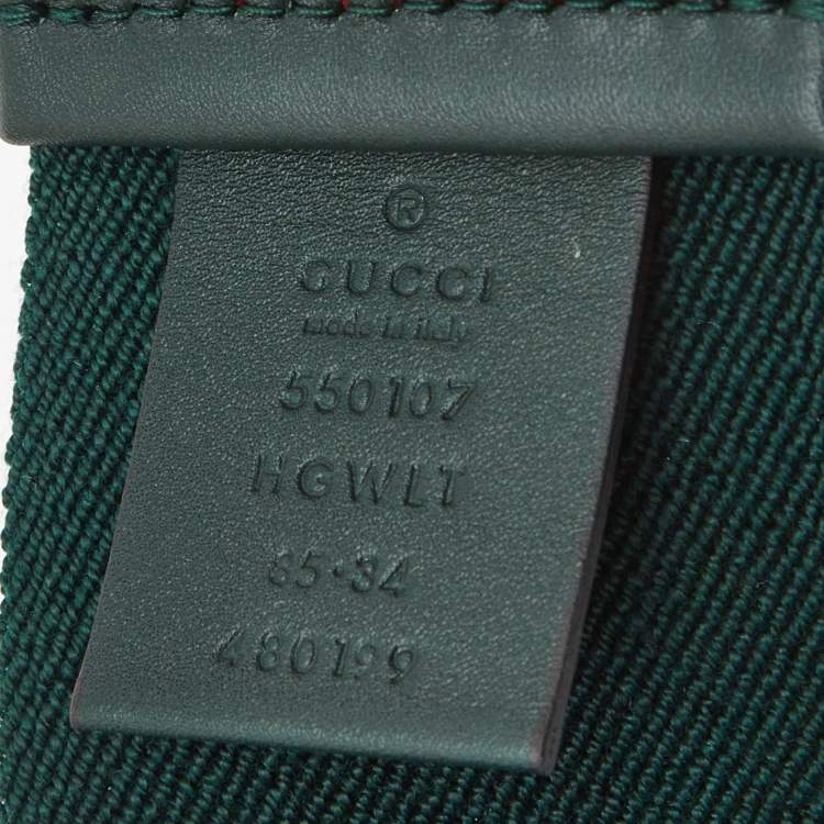 Pre Owned Gucci Green/Red Elastic Web Double G Buckle Belt 85CM
