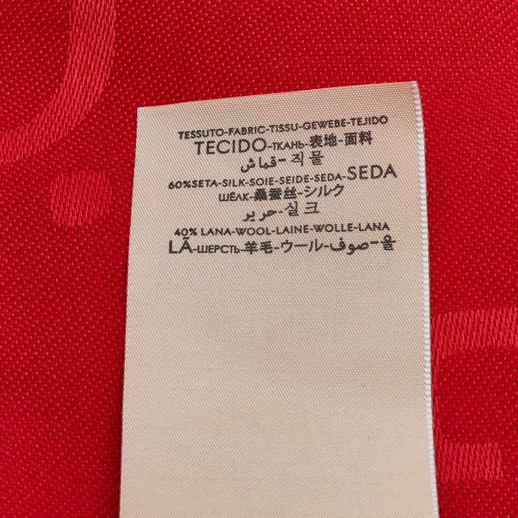 Pre Owned Gucci Red Logo Jacquard Silk & Wool Scarf