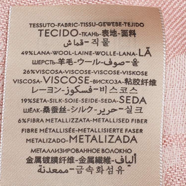 Pre Owned Gucci Light Pink Logo Lame jacquard Silk & Wool Scarf