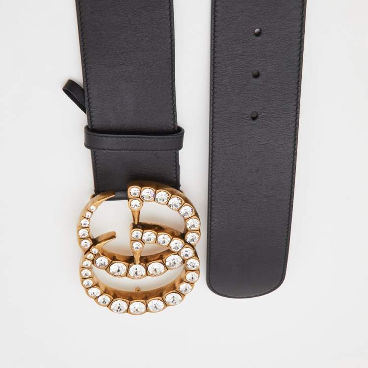 Womens Gucci black Leather GG Belt