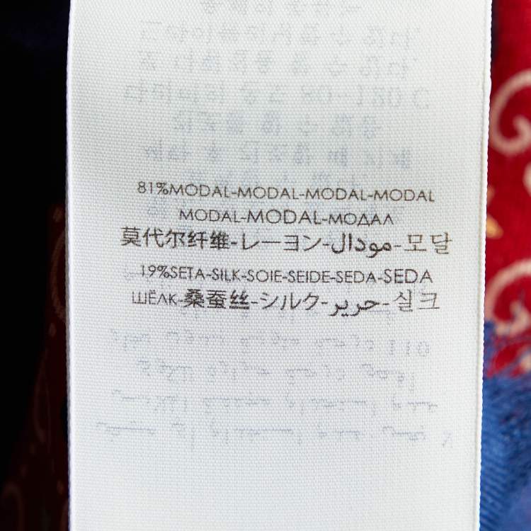 Pre Owned Gucci Red & Blue Heart and Star Printed Modal & Silk Square Scarf