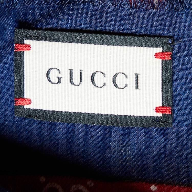 Pre Owned Gucci Red & Blue Heart and Star Printed Modal & Silk Square Scarf