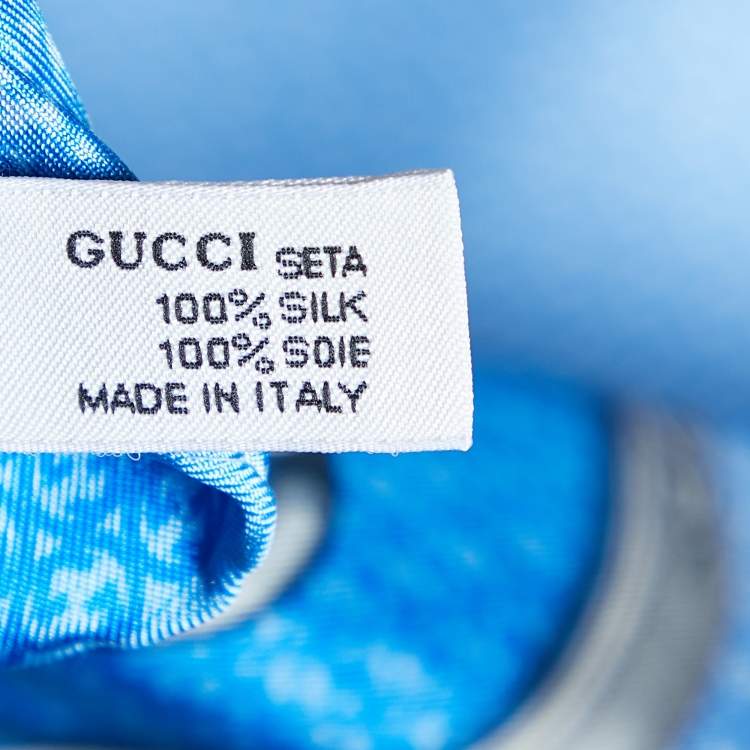 Pre Owned Gucci Blue Monogram Chain Printed Silk Square Scarf  