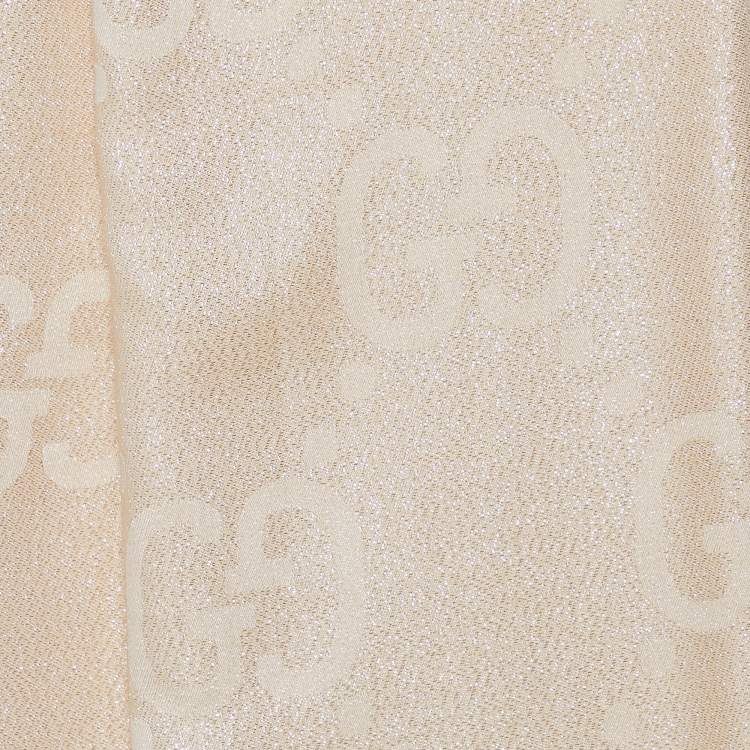 Pre Owned Gucci Cream Lamé Logo Jacquard Square Scarf