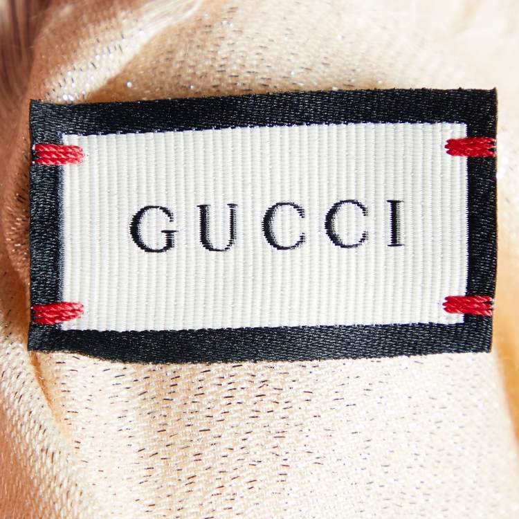 Pre Owned Gucci Cream Lamé Logo Jacquard Square Scarf