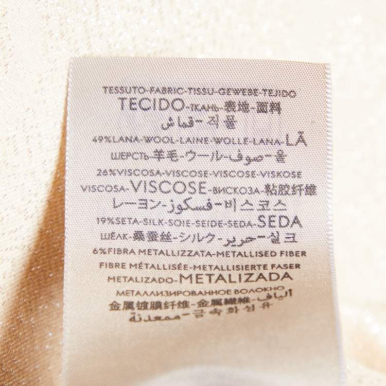 Pre Owned Gucci Cream Lamé Logo Jacquard Square Scarf