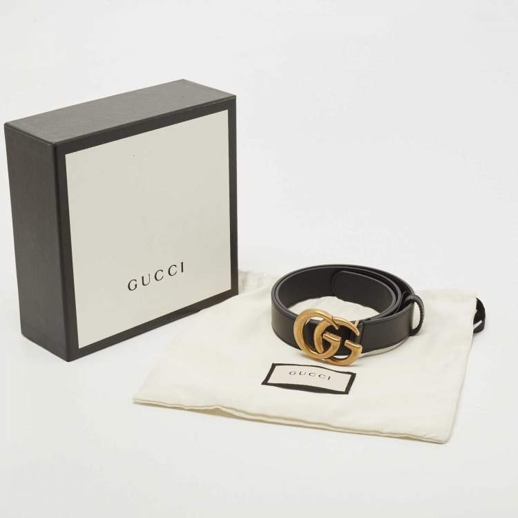 Pre Owned Gucci Black Leather GG Marmont Belt 75CM