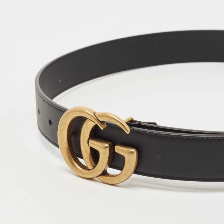 Pre Owned Gucci Black Leather GG Marmont Belt 75CM